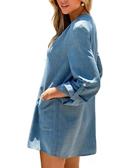 Cupshe Women's Ace of Waves Blue Cover-Up Mini Beach Dress