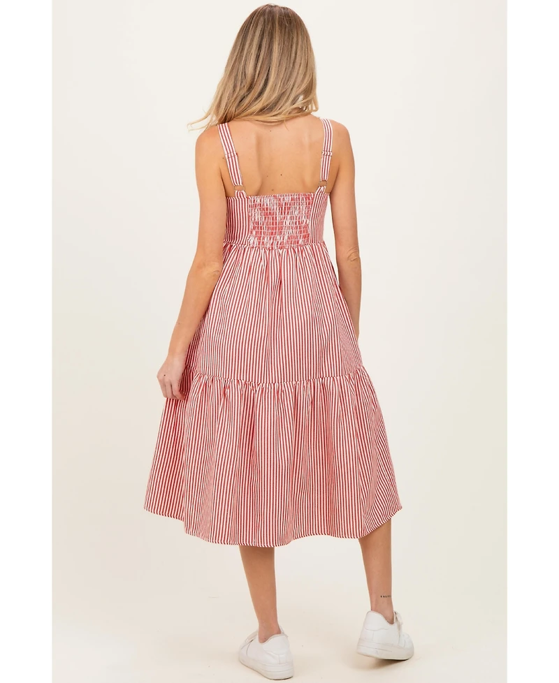 Pinkblush Women's Red Striped Tiered Overall Dress