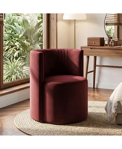 Maison Boucle Office Chair for Desk, Velvet Burgundy Barrel with Hidden Casters, Upholstered Tub Seat Curved Back, Space-Saving
