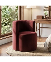 Maison Boucle Office Chair for Desk, Velvet Burgundy Barrel with Hidden Casters, Upholstered Tub Seat Curved Back, Space-Saving