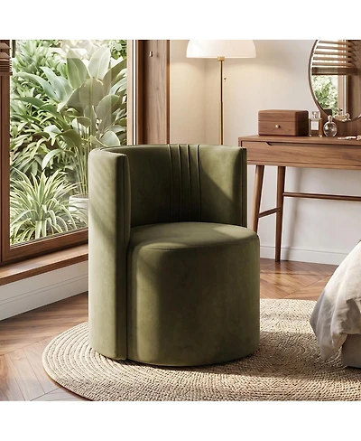 Maison Boucle Office Chair for Desk, Velvet Burgundy Barrel with Hidden Casters, Upholstered Tub Seat Curved Back, Space-Saving