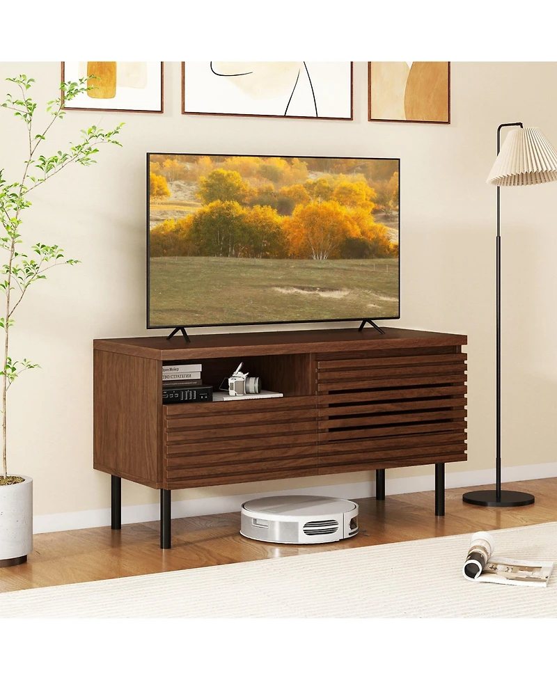 Slickblue Modern Fluted Tv Stand for 40-Inch Tv with Open Storage