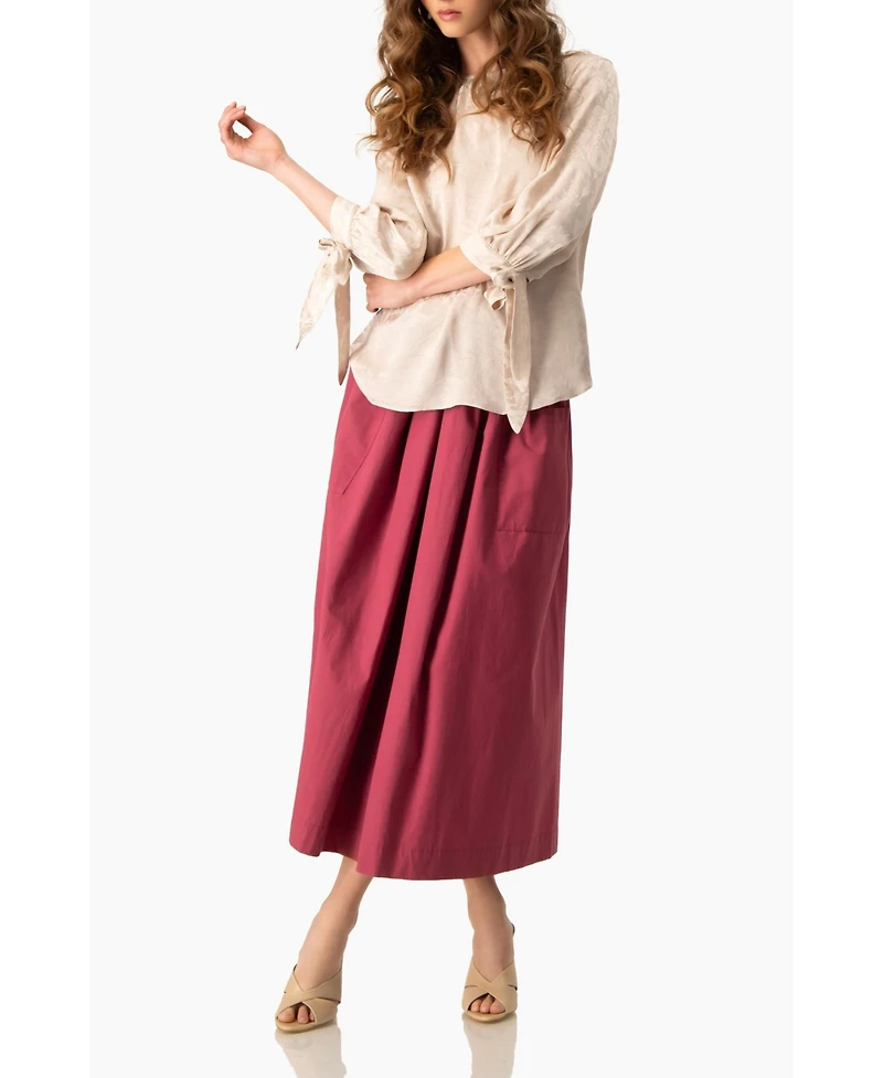Ivonne Women's Floral Jacquard Tie-Cuff Blouse with Three-Quarter Sleeve