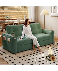 Lucky One 2-in-1 Convertible Sofa Bed with Corduroy Upholstery, Dual Armrest Cup Holders and Side Storage