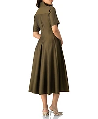 Ivonne Women's Short Sleeve Midi Dress with Button-Front Fit-and-Flare Shirtdres