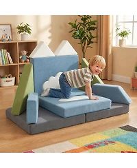 Slickblue Toddler 12 Piece Toddler Foam Construction Fort Set with Snow Mountain Theme-Snow Mountain