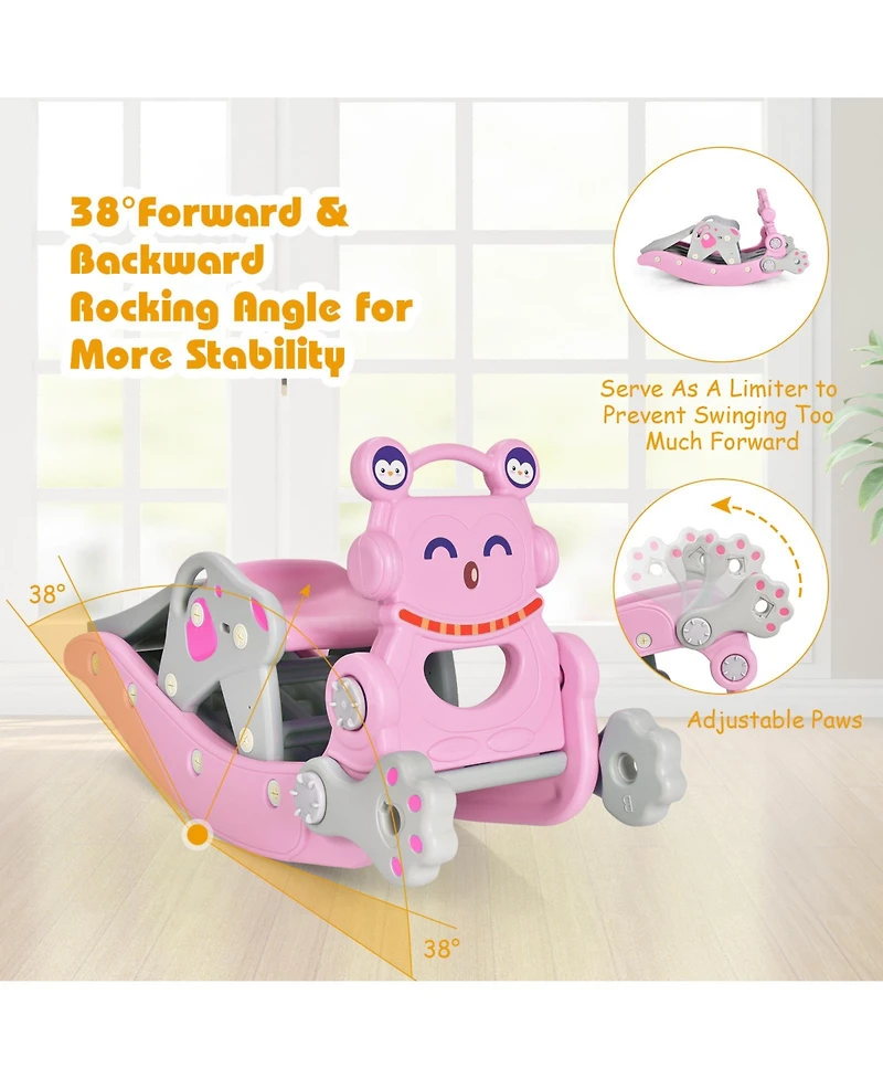 Slickblue Toddler 4-in-1 Play Set with Rocking Horse, Slide and Activity Features for Kids