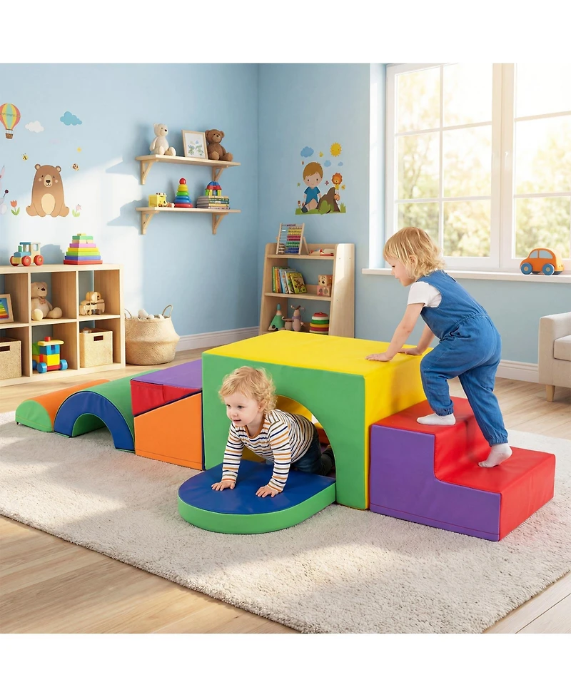 Slickblue Toddler Soft Play Climbing Blocks Set, 7 Pieces with Pu Leather Cover