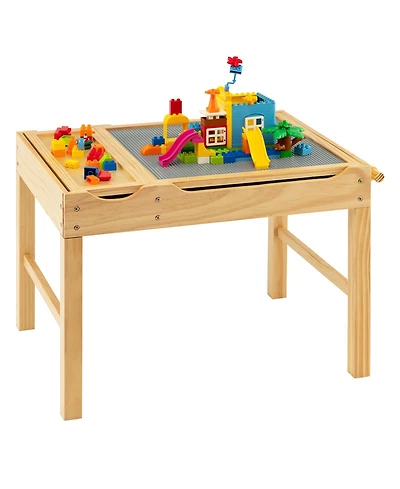 Kids Multi Activity Play Table Wooden Building Block Desk with Storage Paper Roll