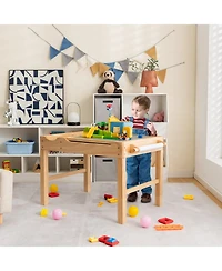 Kids Multi Activity Play Table Wooden Building Block Desk with Storage Paper Roll