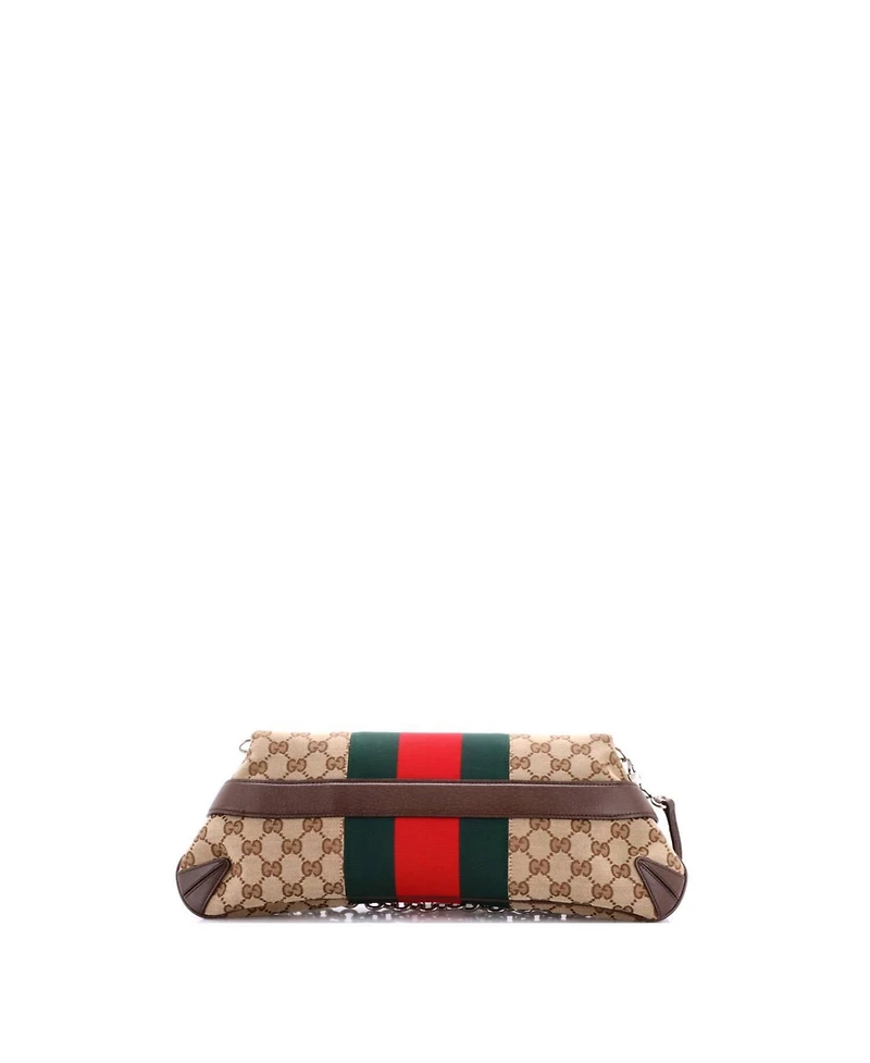 Pre-Owned Gucci Medium Horsebit Nm Web Chain Clutch Gg Canvas