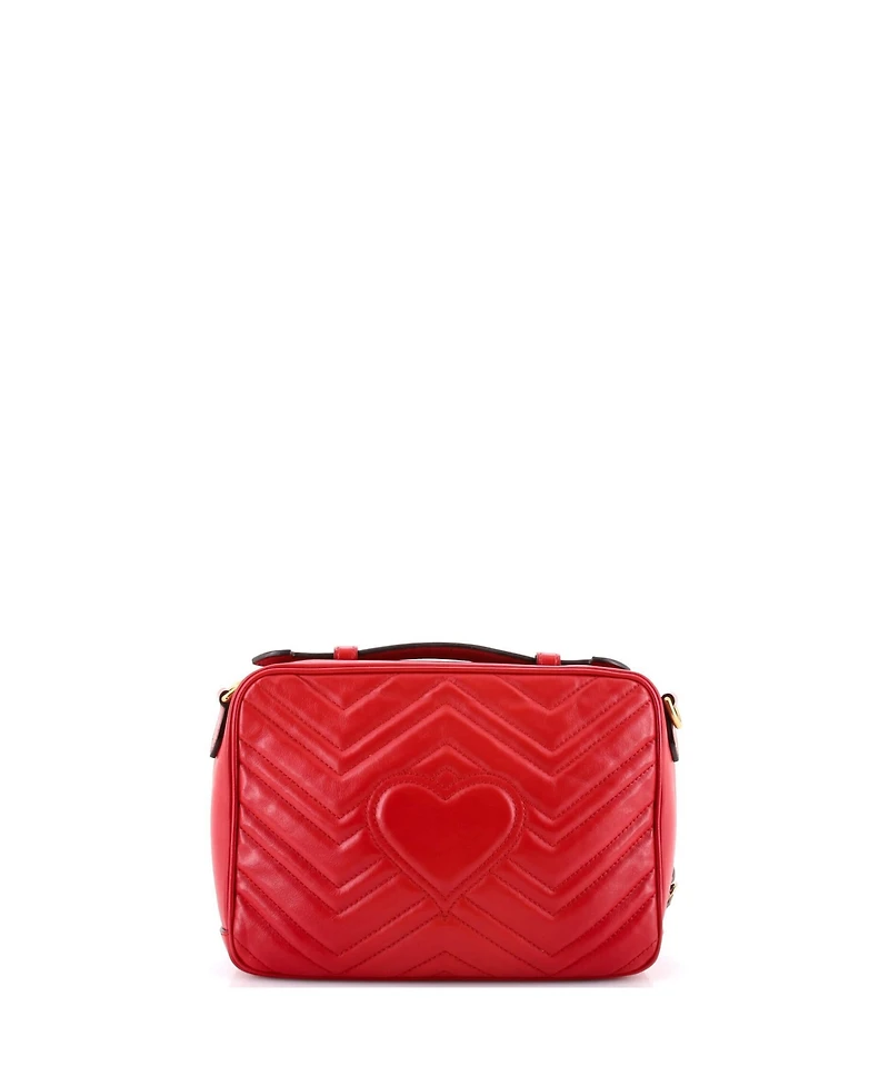 Pre-Owned Gucci Small Gg Marmont Zip Around Camera Bag Matelasse Leather