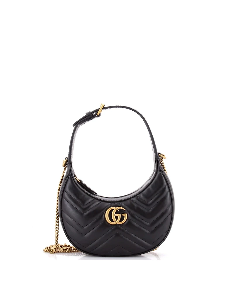 Pre-Owned Gucci Mini Gg Marmont Half Moon Hobo Matelasse Leather