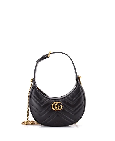 Pre-Owned Gucci Mini Gg Marmont Half Moon Hobo Matelasse Leather