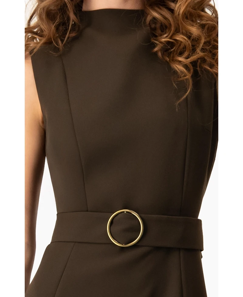 Ivonne Women's Sleeveless Belted A-Line Maxi Dress with Ring Buckle
