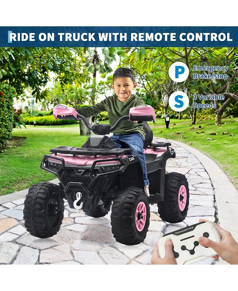 homfan Electric Kids Atv 4-Wheeler Ride-On Car for Ages 3-8 - Dual Motors, Remote Control, Led Headlights, Music Player, Urgent Brake