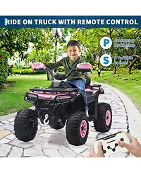 homfan Electric Kids Atv 4-Wheeler Ride-On Car for Ages 3-8 - Dual Motors, Remote Control, Led Headlights, Music Player, Urgent Brake