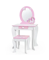 Gouun Kids Vanity Set with Mirror, Drawer, and Chair for Makeup and Dressing