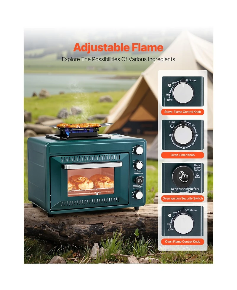 Vevor Outdoor Oven 2-in-1 Portable Gas Camping Stove Oven Combo Adjustable Fire