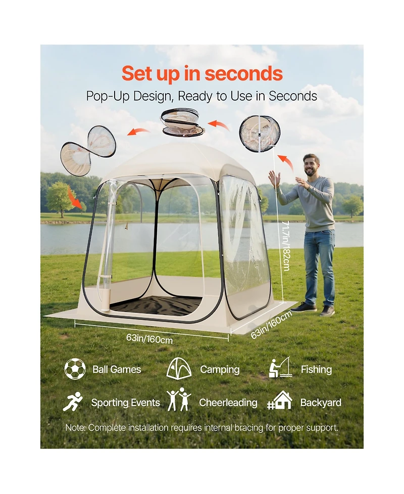 Vevor Pop up Sports Tent 63x63 in Outdoor Clear Bubble Tent Weather Proof Pod