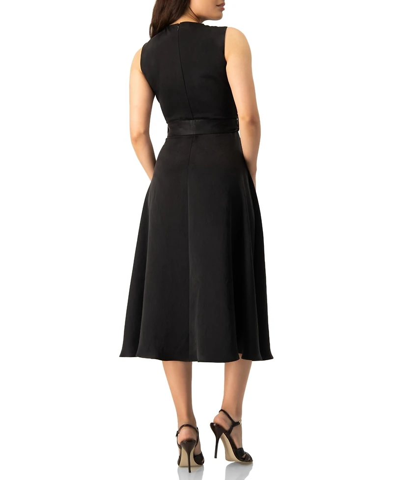 Ivonne Women's Sleeveless Tie-Waist A-Line Midi Fit-and-Flare Dress with Sash Belt