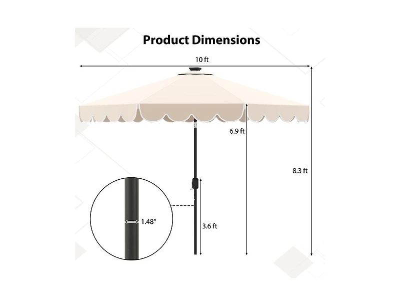 Clihome Solar Patio Umbrella with 24 Led Lights