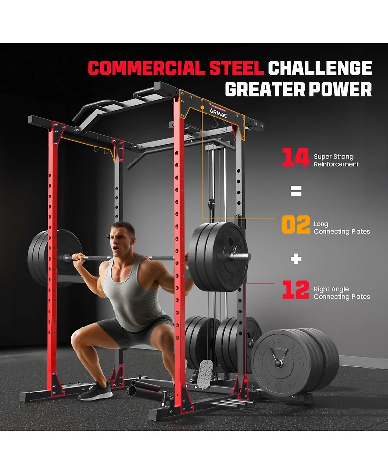 Fed Fitness Power Cage, 1500LB Power Rack with Lat Pulldown Cable System, Squat Rack & Training Attachments for Home Gym