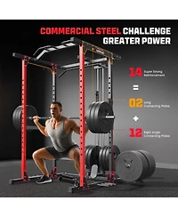 Fed Fitness Power Cage, 1500LB Power Rack with Lat Pulldown Cable System, Squat Rack & Training Attachments for Home Gym