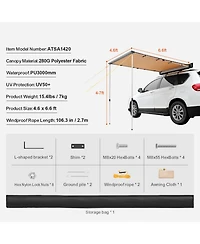 Vevor Vehicle Awning 4.6'x6.6' Shade Coverage Car Side Awning PU3000 mm UV50+