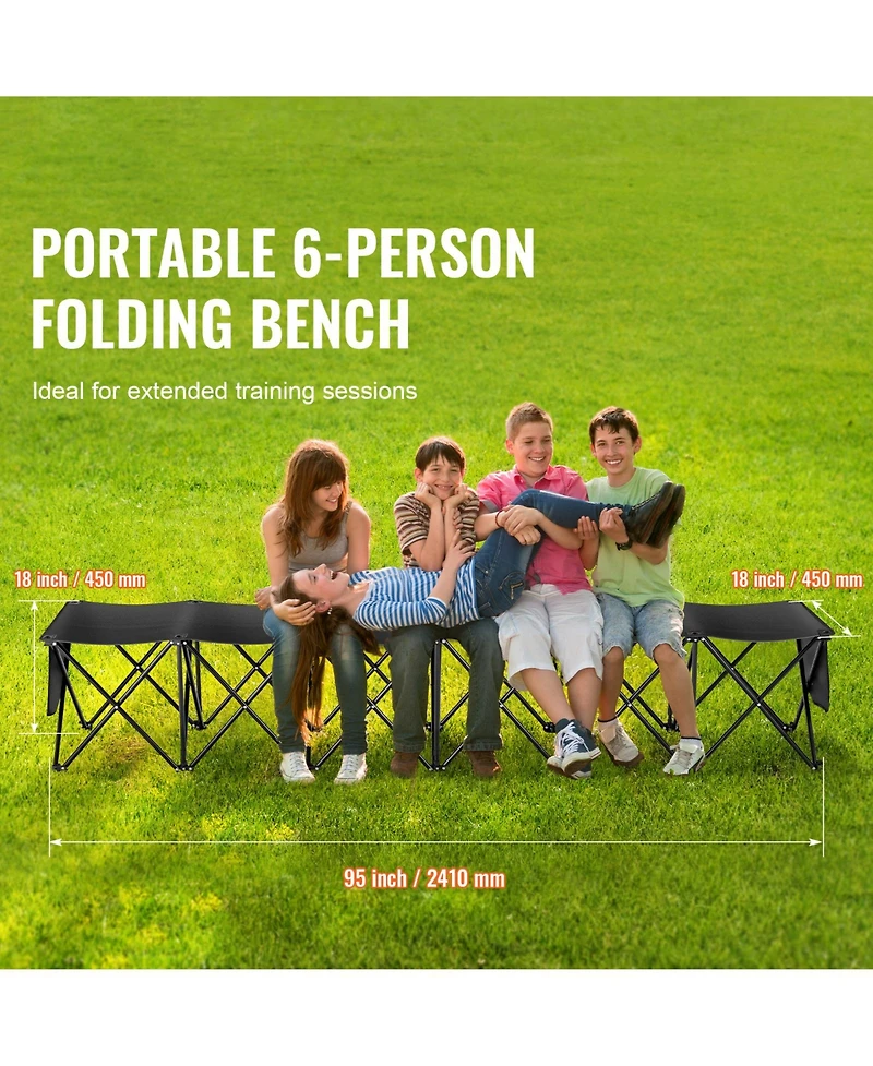 Vevor Folding Chair Sports 6 Seat Team Bench with Sidebag and Carrybag No Backrest