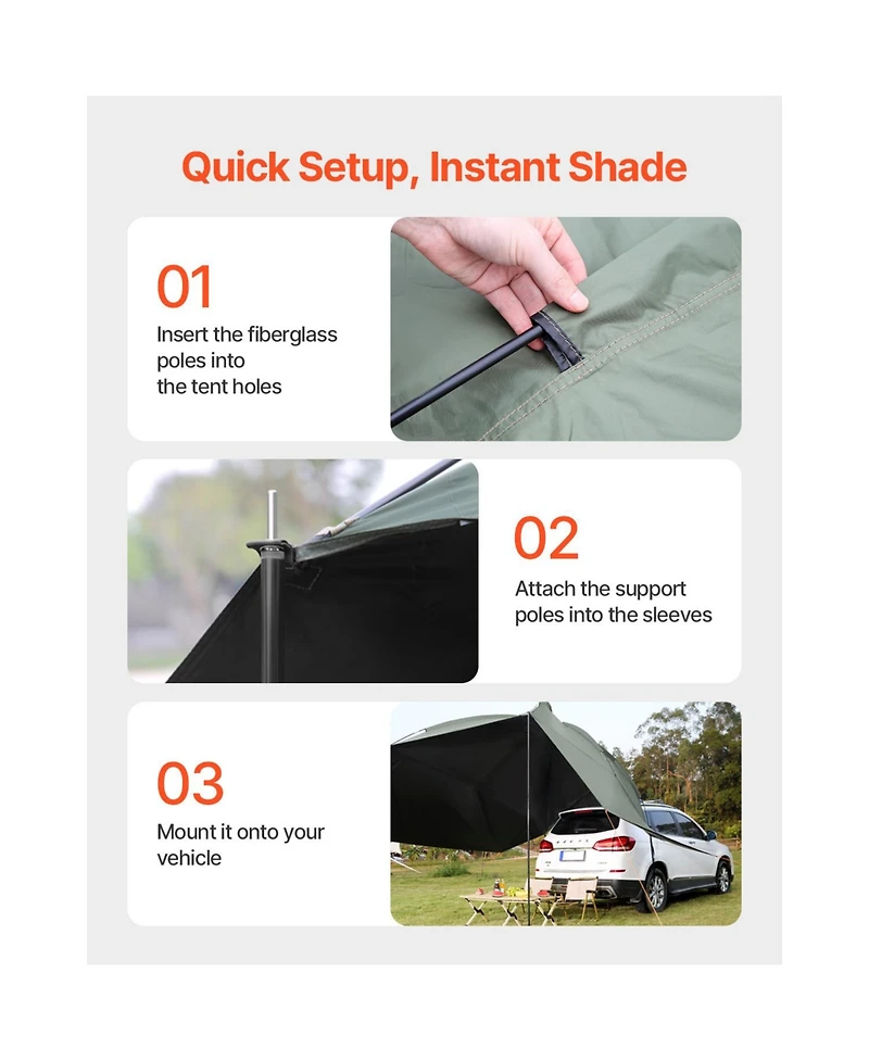 Vevor Vehicle Awning 10' x 7' Shade Coverage Car Side Awning PU2000 mm UV50+