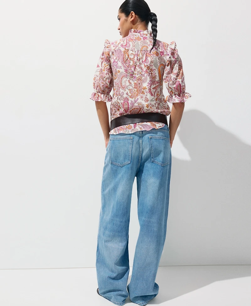Mango Women's Paisley-Print Ruffled Blouse