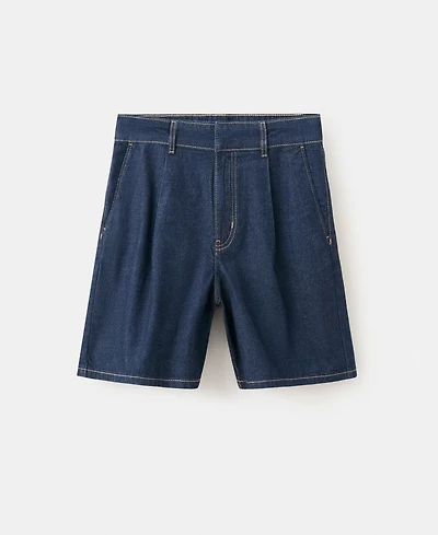 Mango Women's Mid-Rise Pleats Denim Bermuda Shorts