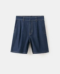 Mango Women's Mid-Rise Pleats Denim Bermuda Shorts