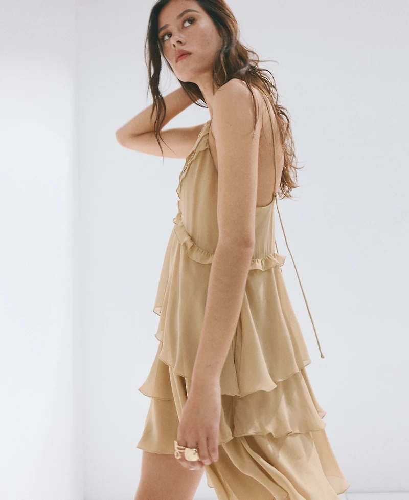 Mango Women's Bead Detail Ruffled Dress