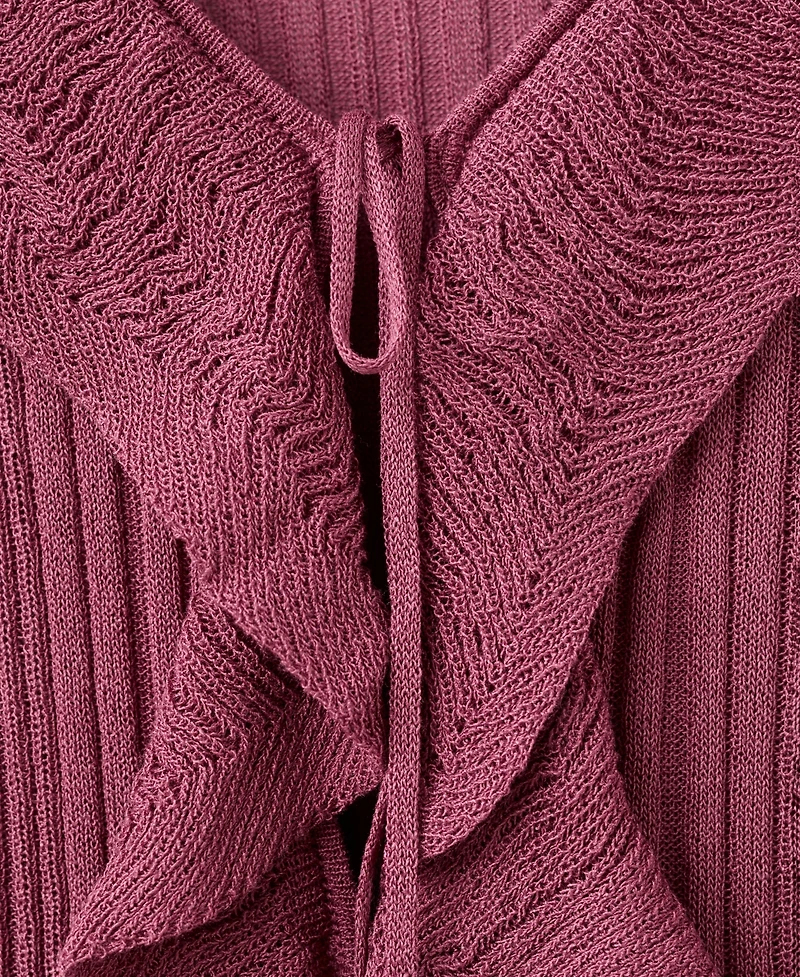 Mango Women's Ruffled Detail Textured Knit Cardigan sweater