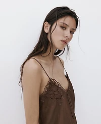 Mango Women's Openwork Embroidery And Bead Detail Dress