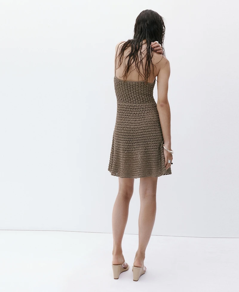 Mango Women's Lurex Detail Crocheted Dress