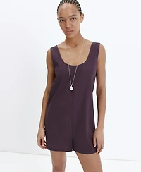 Mango Women's Open-Back Linen Romper