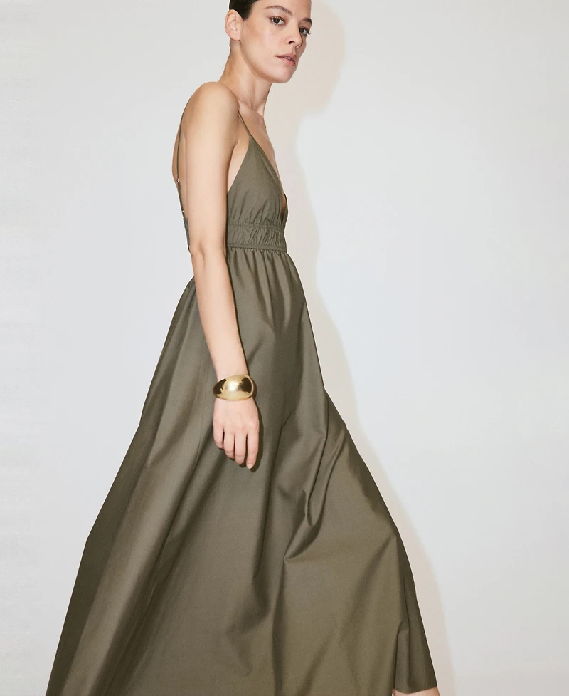 Mango Women's V-Neck Shirred Lyocell Dress