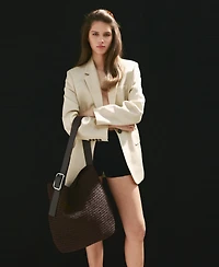 Mango Women's Natural-Fiber Buckle Detail Shopper Bag