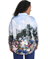 Karl Lagerfeld Paris Plus City Scene Collared Button-Front Top