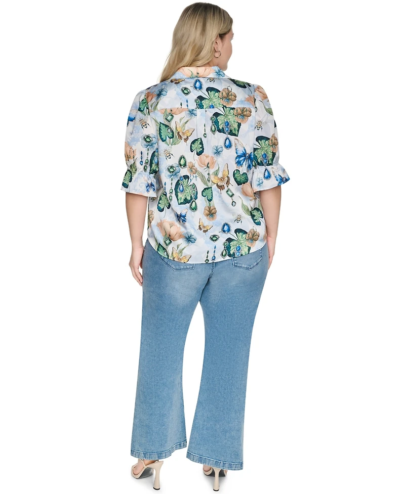 Karl Lagerfeld Paris Plus Collared Button-Front Top