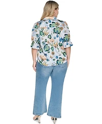 Karl Lagerfeld Paris Plus Collared Button-Front Top
