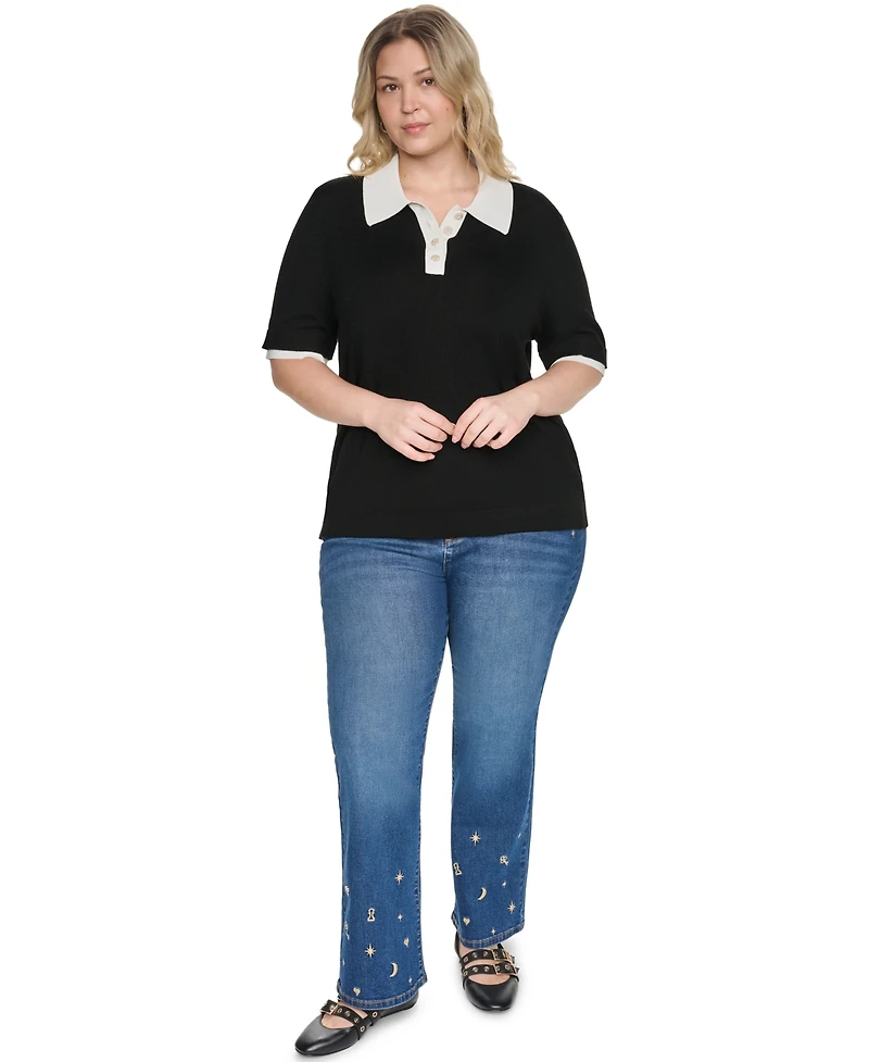 Karl Lagerfeld Paris Plus Embroidered Motif Mid-Rise Bootcut Jeans