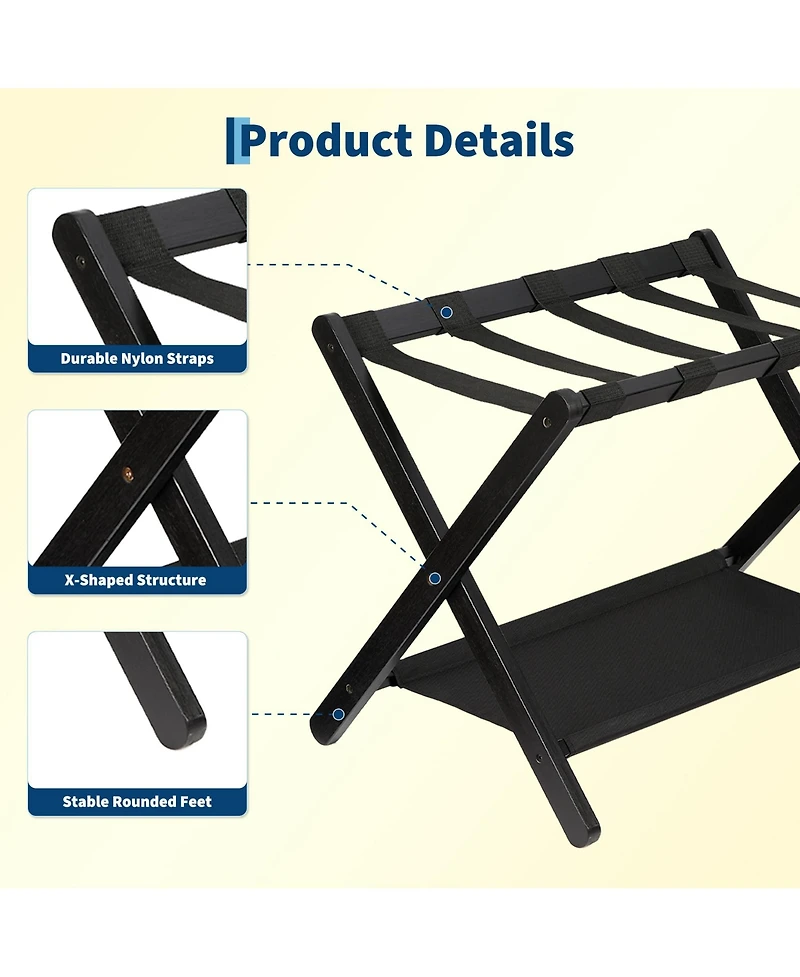 homfan Set of 2 Bamboo Shelf, 20 Inch Standing Storage Rack with 150 Lb Capacity for Bedroom, Guest Room, Hotel