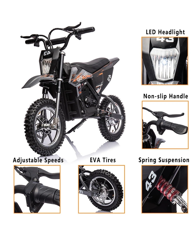 homfan Ride-On Dirt Bike, Electric, 15.5 Mph, 175 lb. Capacity, Ages 14+