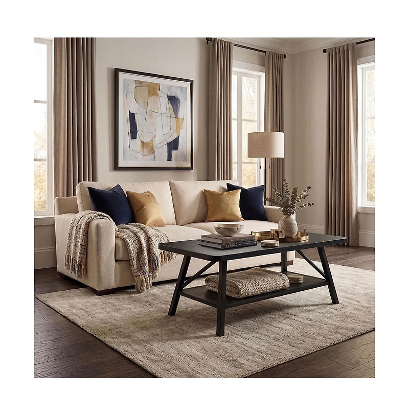 homfan Wood Coffee Table Indoor Outdoor with Iron Legs