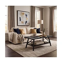 homfan Wood Coffee Table Indoor Outdoor with Iron Legs