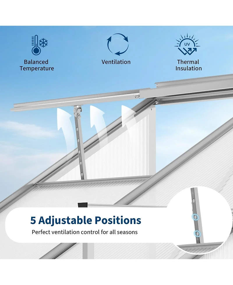 gaomon Heavy Duty Polycarbonate Walk-in Greenhouse Kit - Adjustable Roof Vent and Sliding Door Sturdy Aluminum for Patio, Backyard, Winter Herb